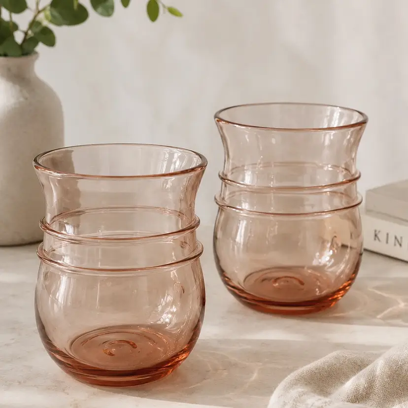 Anthropologie Pair Stemless Artois Coral/Cora’s Wine Glasses