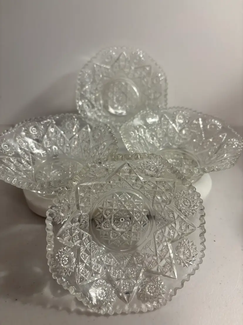 Four American Brilliant Cut Glass Bowls 4” Across 1 3/4” Tall