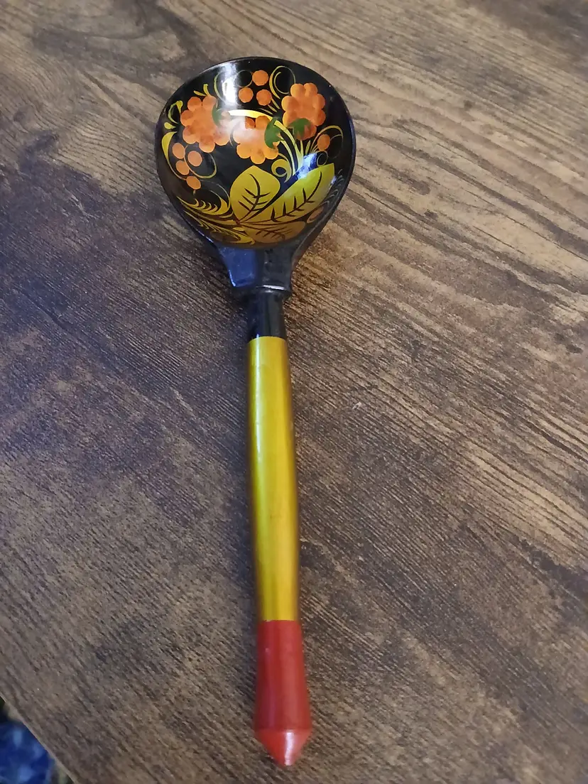 Vintage Hand-Painted Russian Khokhloma  Wooden Spoon 018
