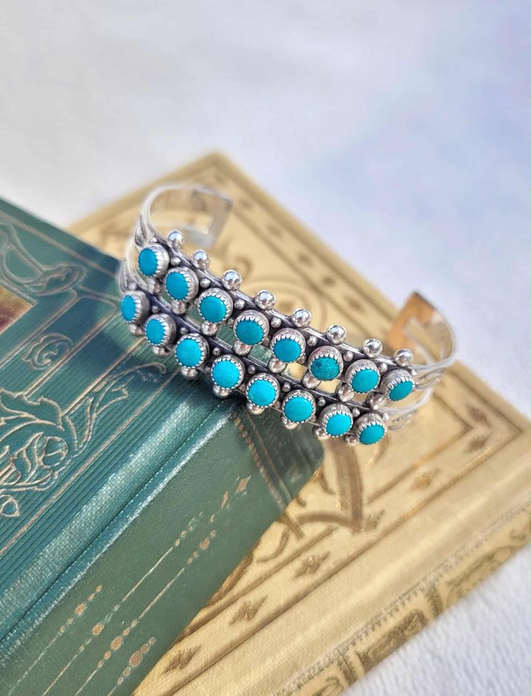 Vintage Sterling Silver Turquoise Snake Eyes Cuff Bracelet Native -17.8g - Zuni?