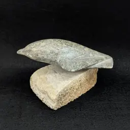 Vintage Inuit Soapstone Carving of Penguin on Bone Hand Numbered Canadian Eskimo