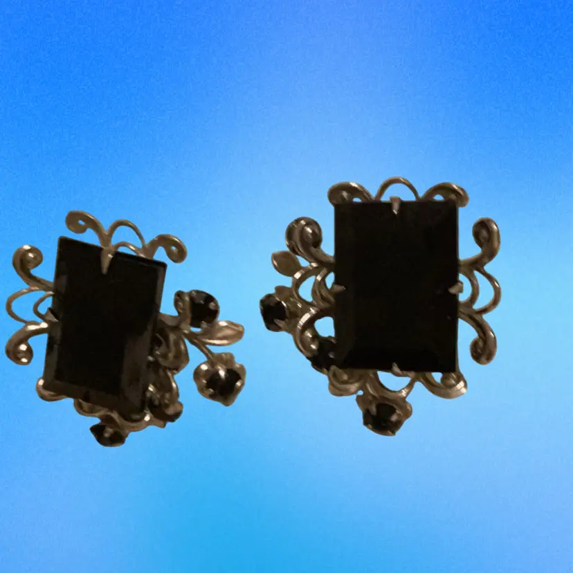 Mourning  Black Clip On Earrings Rectangle Shape