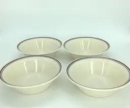 Corelle Corning ABUNDANCE Maroon & Blue Stripe 6-3/4" Cereal Soup Bowls Set of 4
