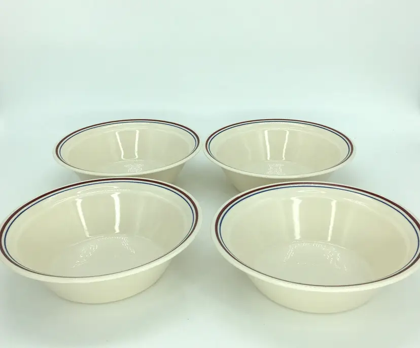 Corelle Corning ABUNDANCE Maroon & Blue Stripe 6-3/4" Cereal Soup Bowls Set of 4