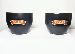 BAILEY'S Irish Cream Yours And Mine Black Ceramic Cups Set of 2 2.75" Collectors
