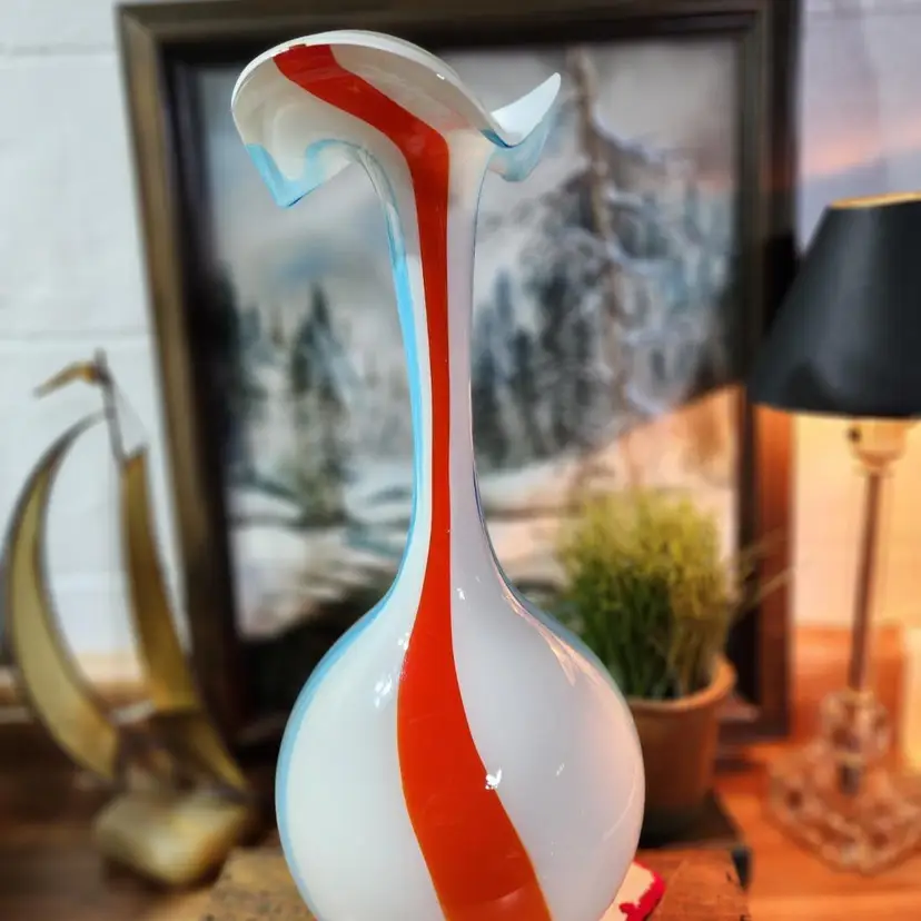 Empoli Red, White And Blue Mcm Vase