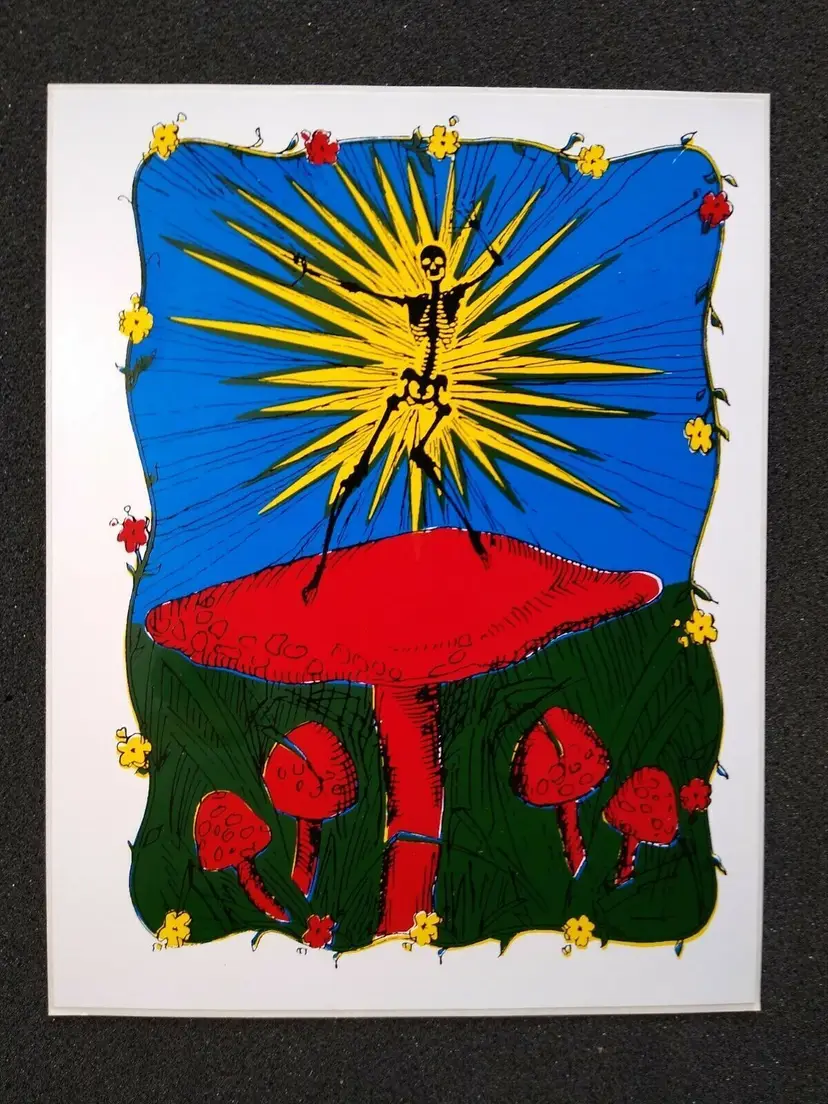 Grateful Dead Car Window Decal 1980s Shocked Skeleton Dances On Magic Mushrooms