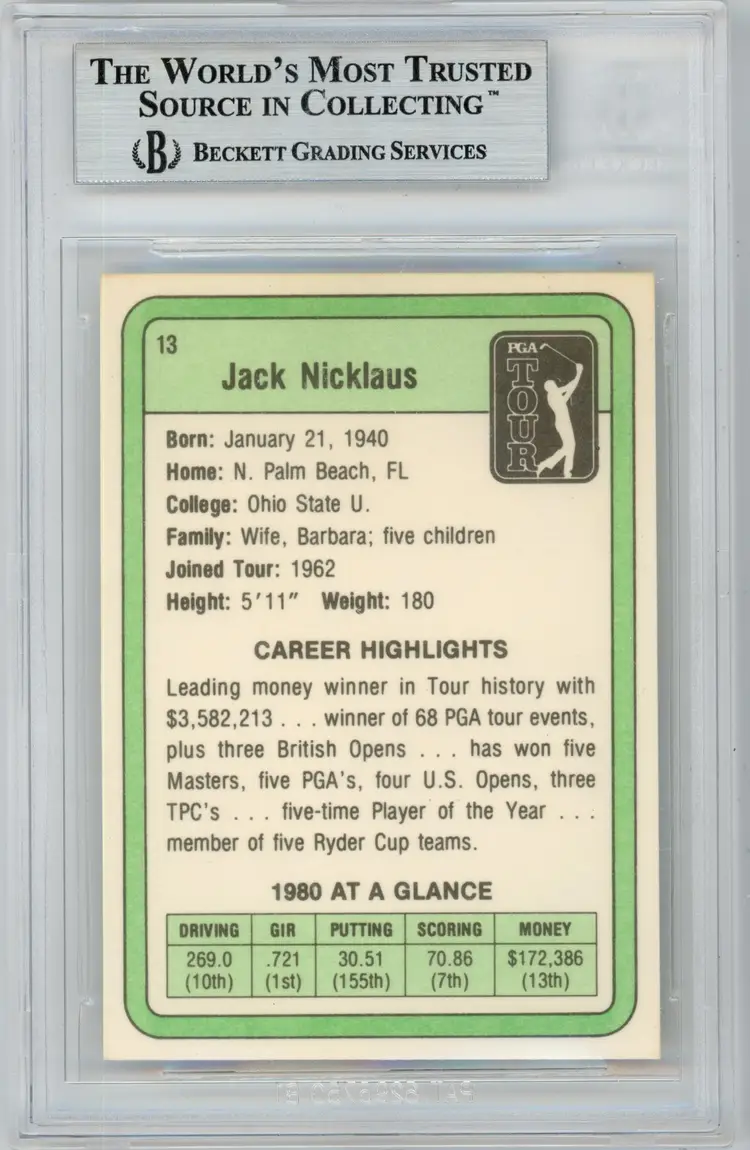 1981 Donruss JACK NICKLAUS #13 RC Rookie GOLF BGS 9 MINT
