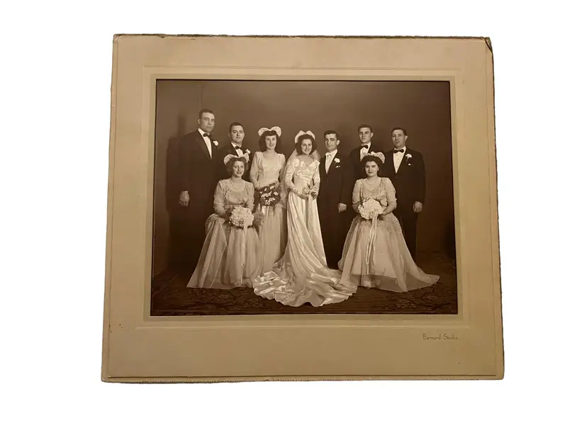 Authentic 1950s Wedding Photograph in Chipboard Mat/ Frame. 1950s Wedding Ephemera