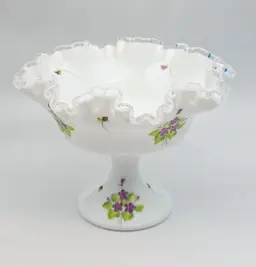 Fenton Silver Crest Hand Painted Ruffled Compote Signed