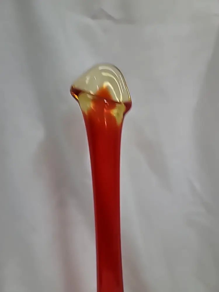 Vintage Fenton Amberina Colonial Thumbprint Swung Vase, Glows