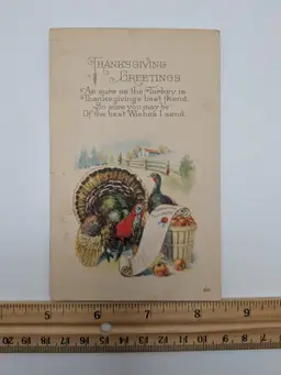 E123. Antique Postcard Thanksgiving Greetings Postcard 1922? Green 1¢ Stamp