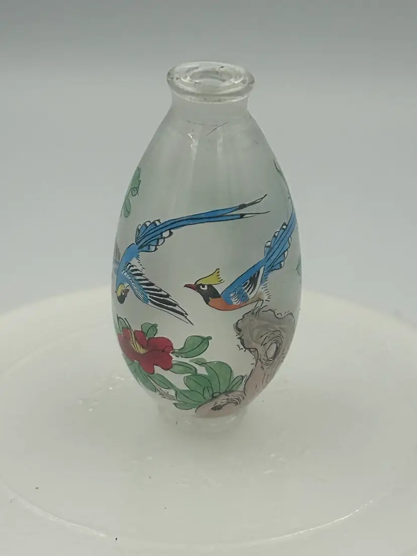 Chinese Reverse Painted Glass Snuff Bottle, Birds And Flowers No Lid