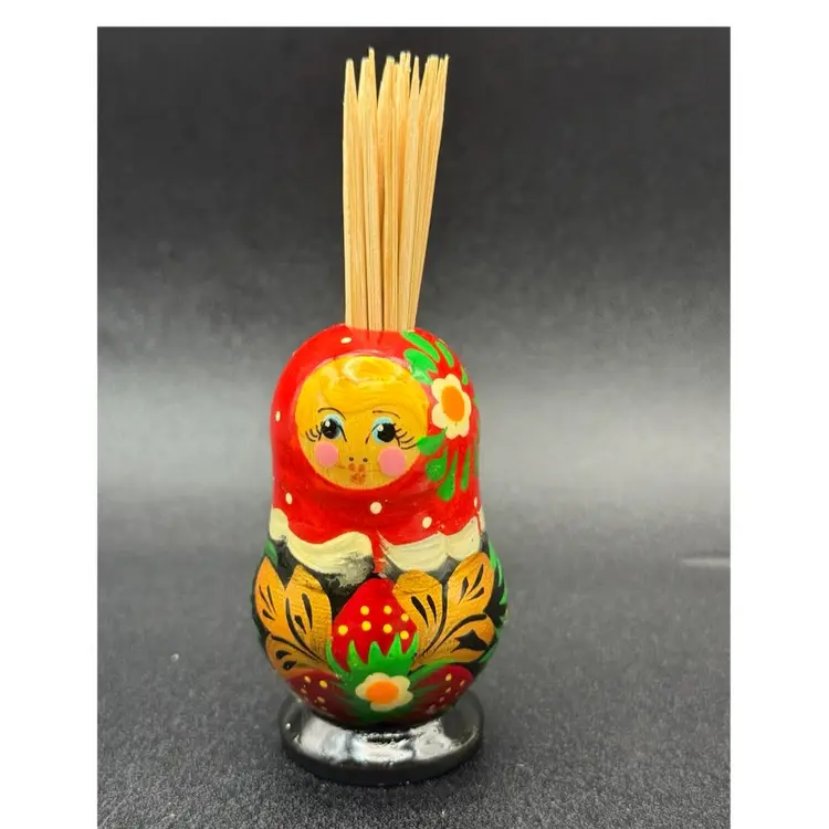 Russian Matryoshka Doll  Hand Painted Toothpick Holder