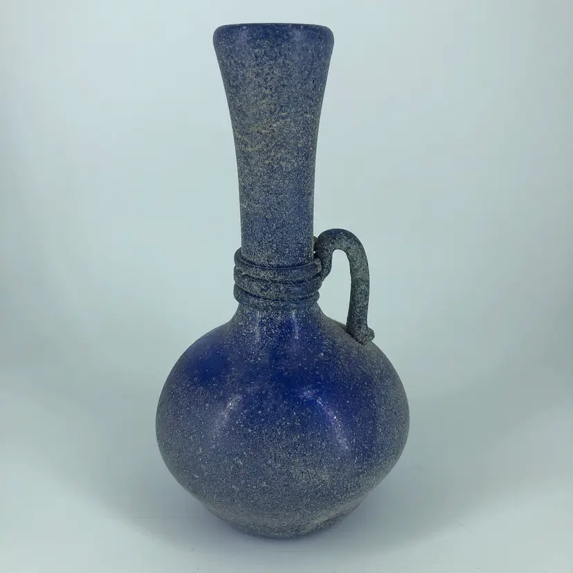 Vintage Hand-Blown Art Glass Murano Scavo Handled Vase