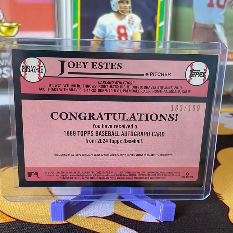Joey Estes 2024 Topps Update Auto 163/199– 1989 Topps Black Parallel - Oakland Athletics
