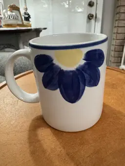 Set of 5 Blue, White, & Yellow Ceramic Coffee Mugs