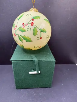 Christmas Holly Glass Ornament With Box