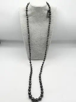 Vintage hematite bohemian glass beaded long necklace