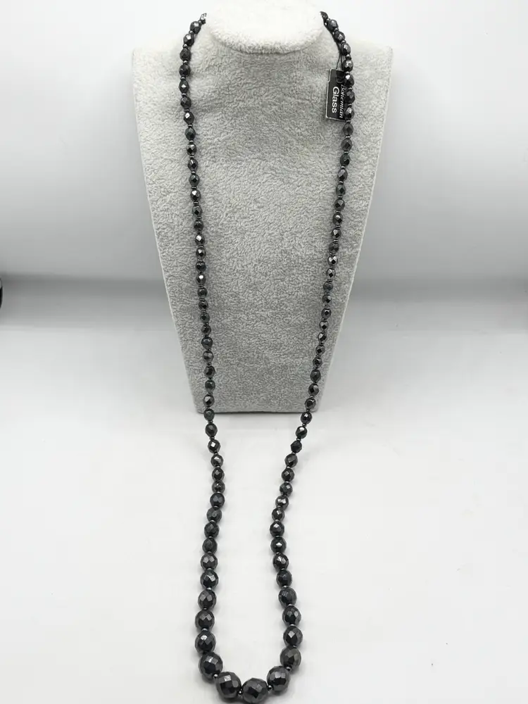 Vintage hematite bohemian glass beaded long necklace