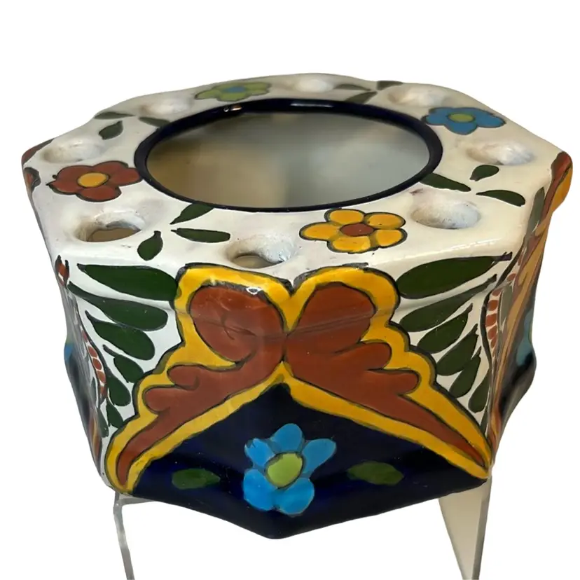 Mexico Talavera Pottery Planter, Inkwell Or Toothbrush Holder
