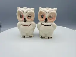 Vintage Shawnee Pottery Winking Owl salt and pepper shakers With Both Cork Stoppers In Tack