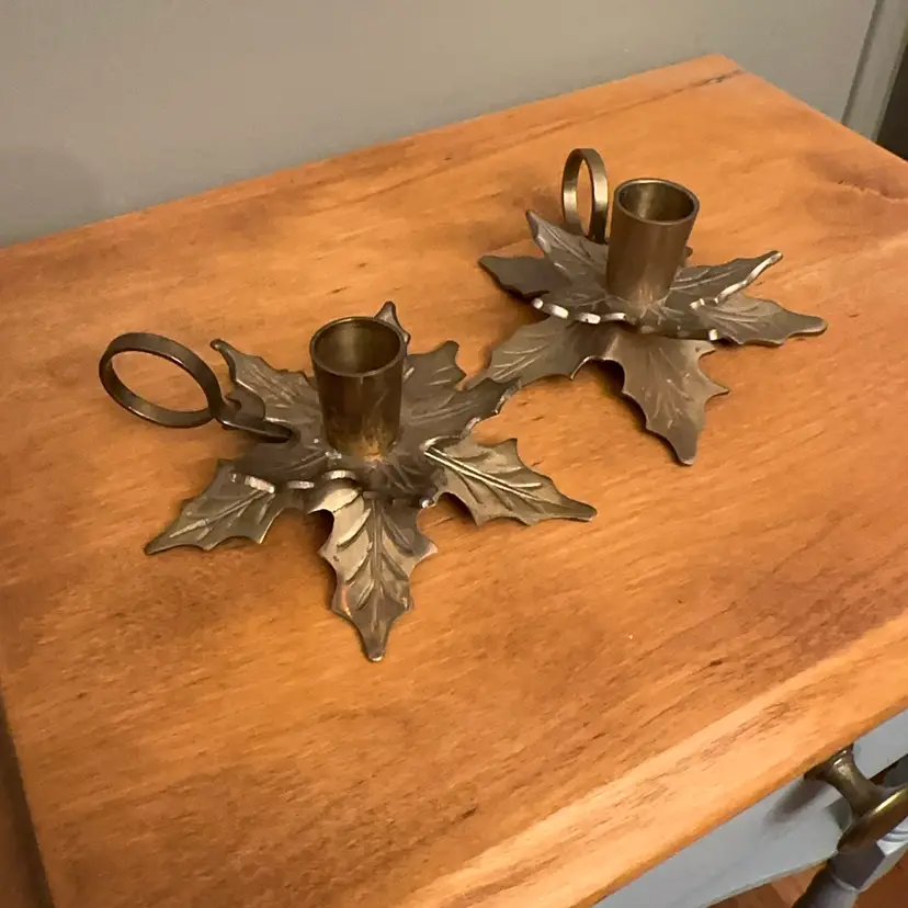 Pair Of Poinsettia Chambersticks