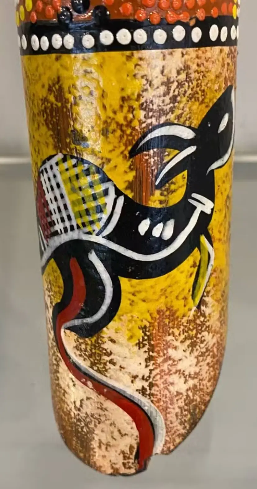 Valdo Australian Balancing Wine Bottle Holder Indigenous Art Hand Painted Signed