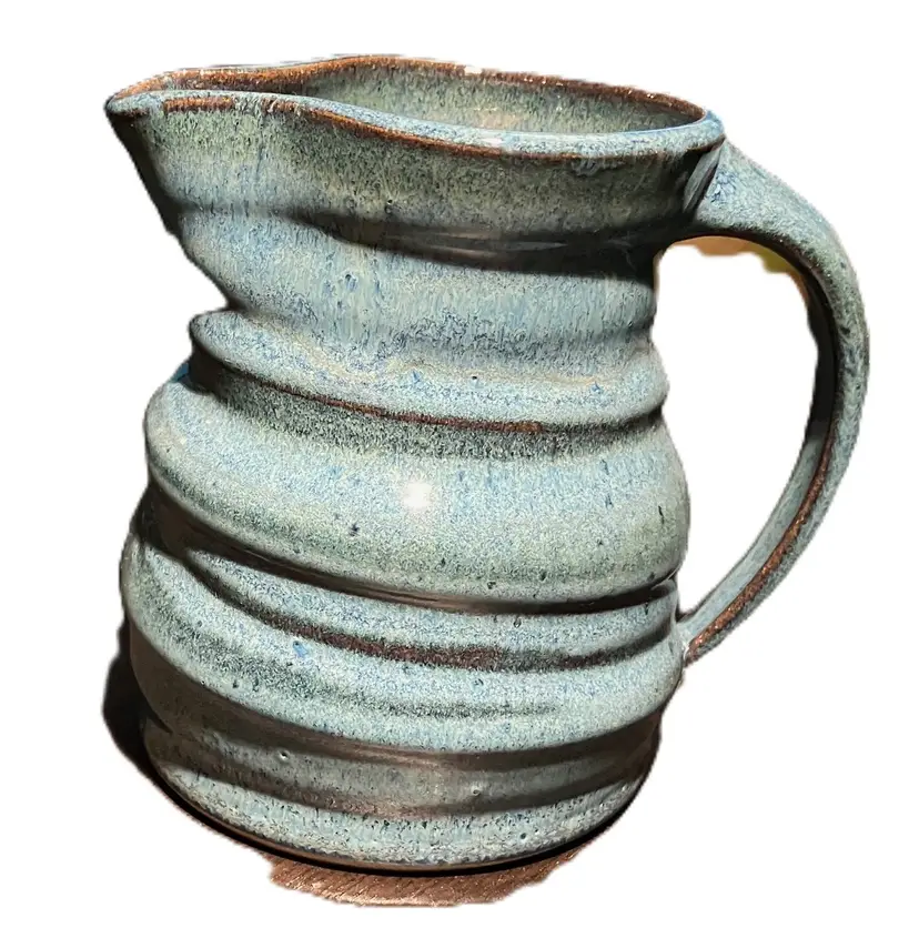 Studio Pottery Earthenware Ridged Blue Creamer Signed