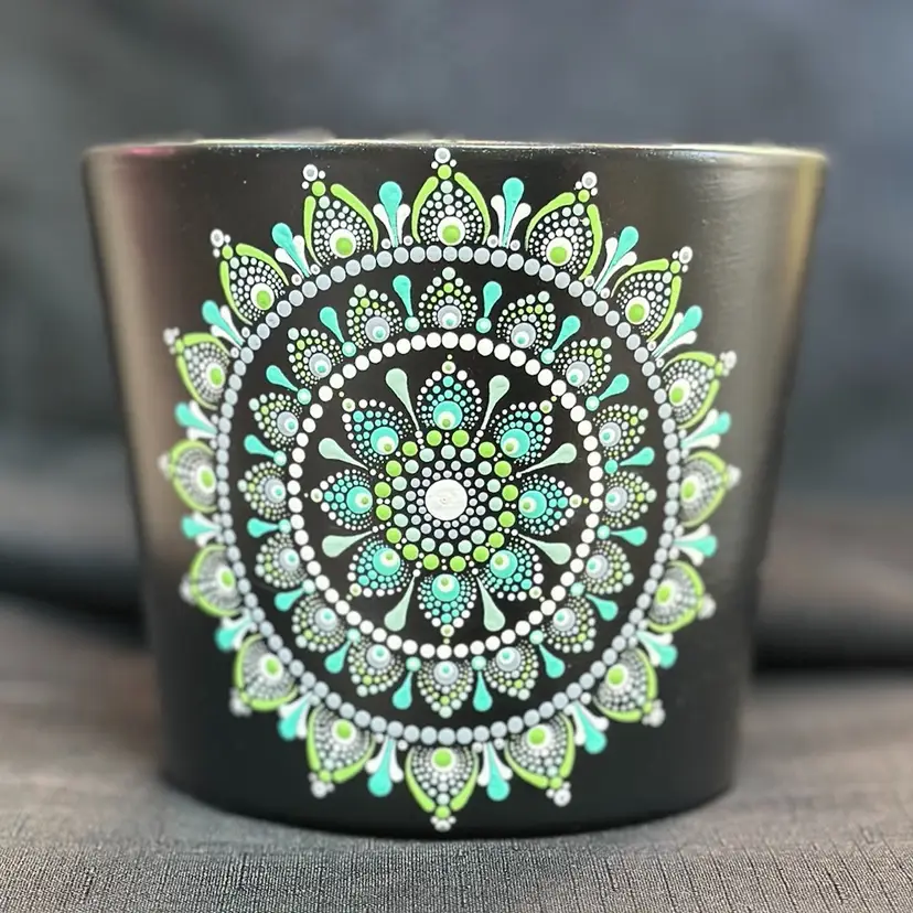 PRE-ORDER 6.7 inch terracotta pot (6.7 x 5.5) black/neon greens/blues