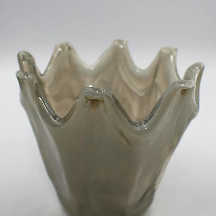 Antonio Tammaro Glass Candle Holder Hand Blown Glass Smokey Gray