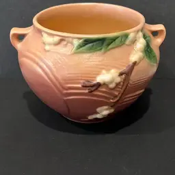 Roseville Pottery Pink Floral Snowberry Jardiniere Art Pottery Bowl 1 J4