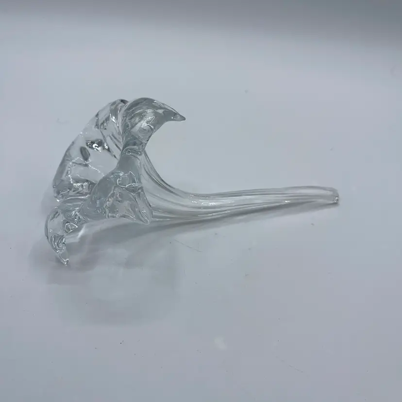 Clear Art Glass 7" Long Hand Blown Iris Flower With Stem Sculpture