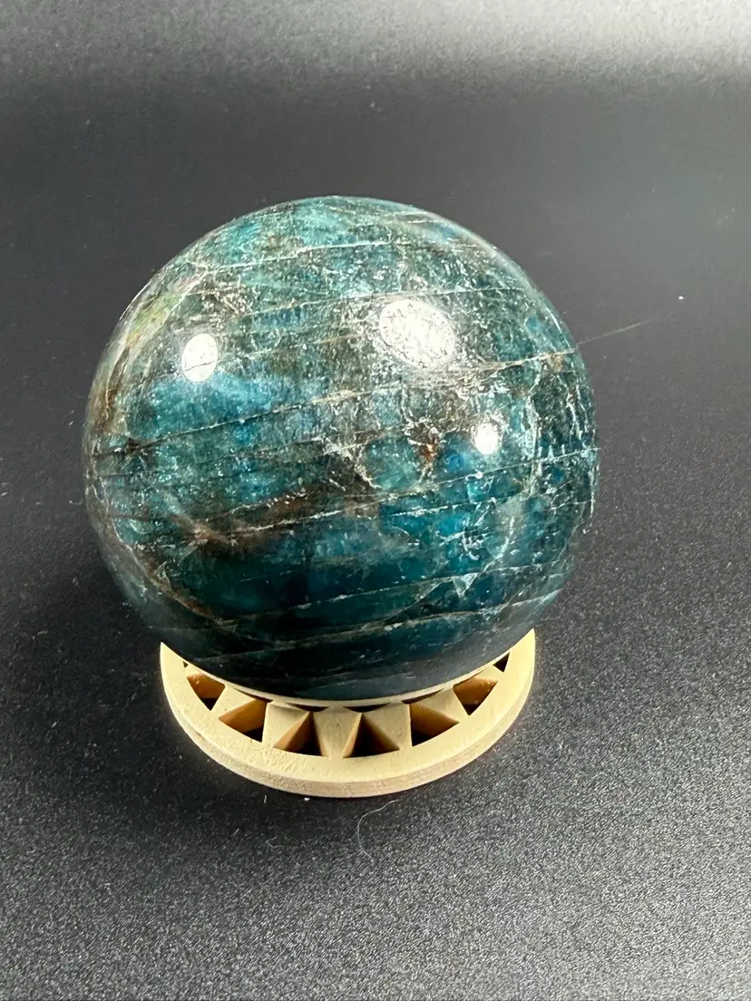 Natural Apatite Sphere Blue Green Stone Rainbows Healing Crystal 61.4mm 392g