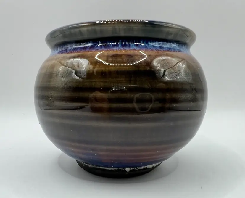 Small Handcrafted Raku Glazed Art Studio Pottery Planter