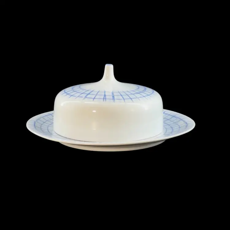 Vintage Butter Cheese Dish By Schirnding (West Germany)Schottisch Blau (Scottish Blue) Pattern Schirnding, Bavaria 1970-1990s