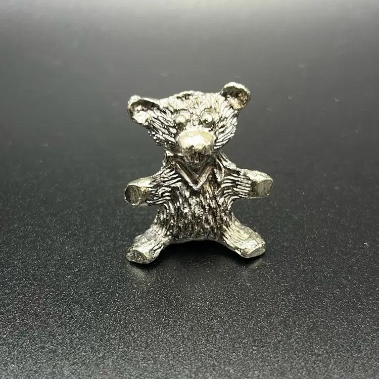 Vintage miniature pewter teddy bear With Bandana figurine