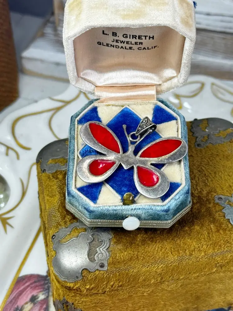 Sterling Silver Coral Butterfly Pendant