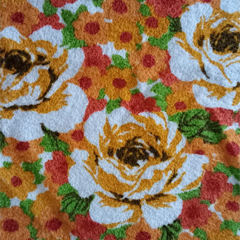 Vintage Retro Bath Towel Orange Roses Coral Red Flowers Fringed 23x41