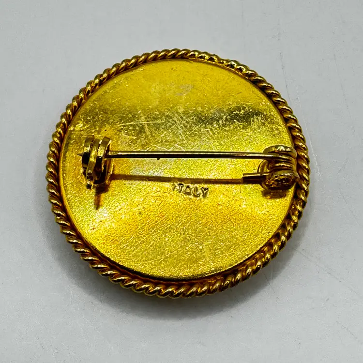 Vintage Italian Round Micro Mosaic Geometric Brooch, Absolutely Beautiful, Measures 1.25”