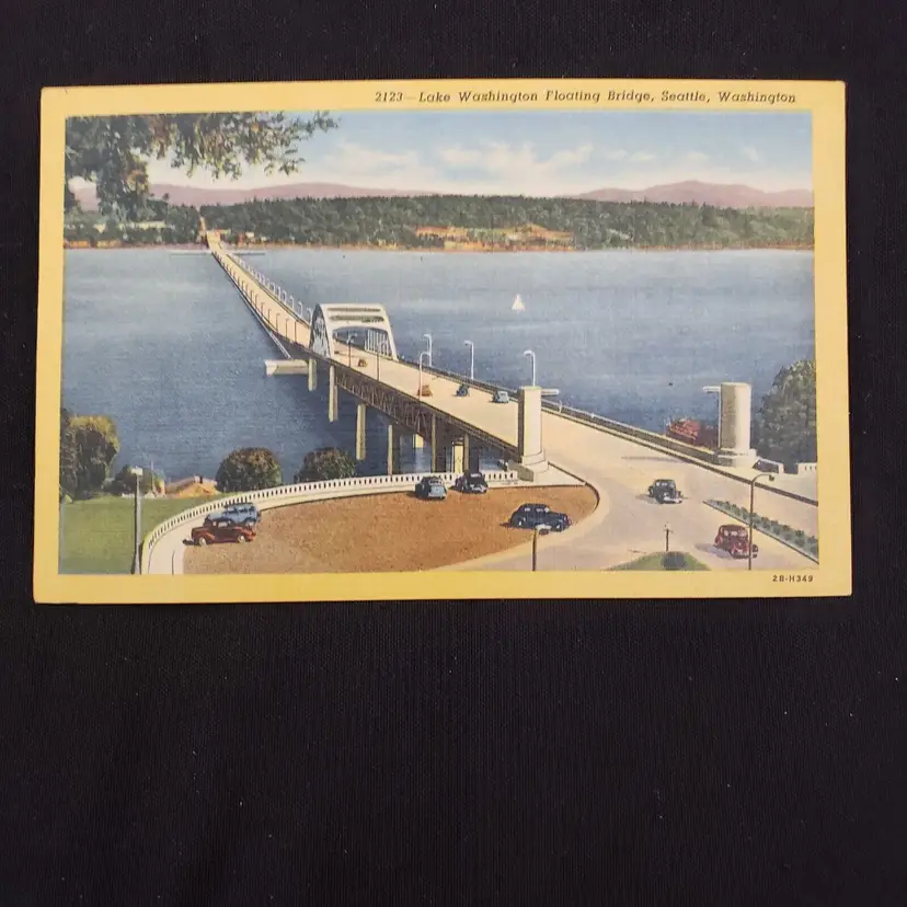 Postcard Lake Washington Floating Bridge across Seattle WA Vintage