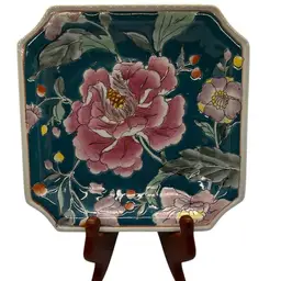 Vintage Ceramic Flower Decor Plate Pink Peony
