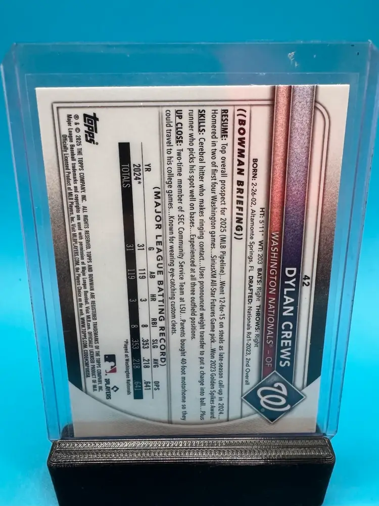 Dylan Crews Bowman Red Rookie Logo Refractor RC Washington Nationals