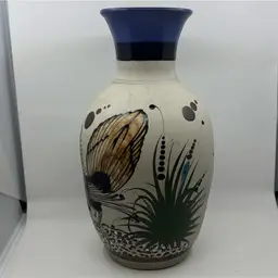 11.5” Tonala Roadrunner Vase, Signed “Mexico Mateos”
