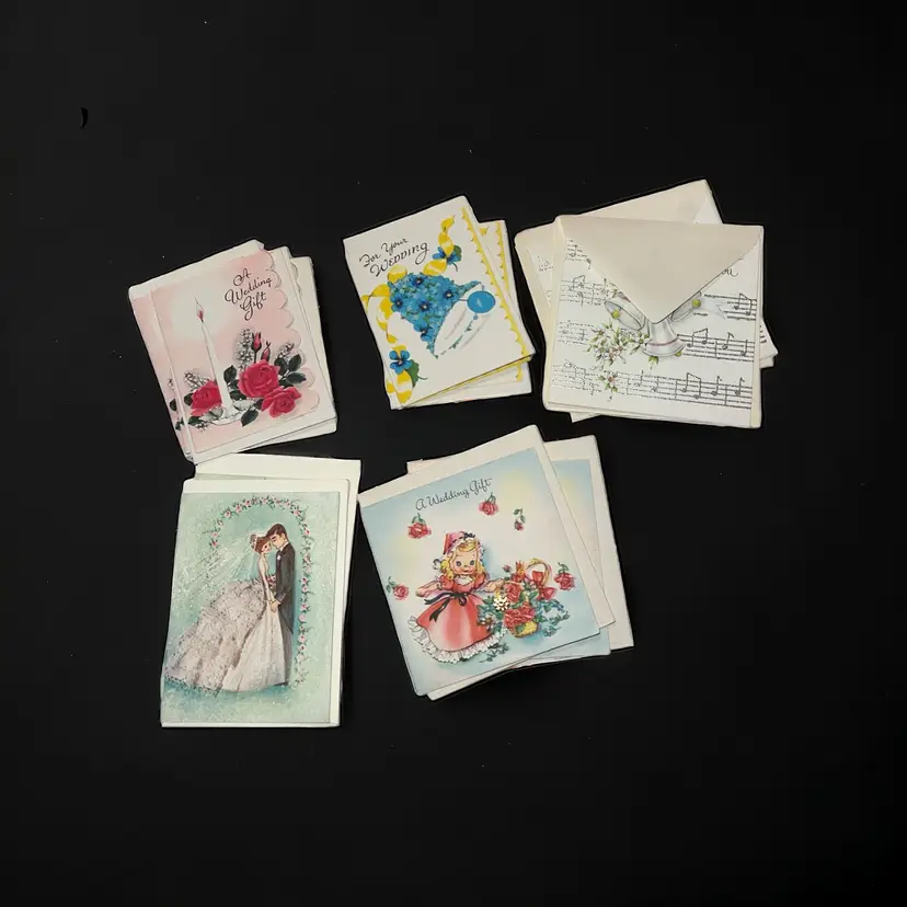 Lot of 12 Vintage Mini Wedding Greeting Gift Cards & Envelopes 1950s Multiples