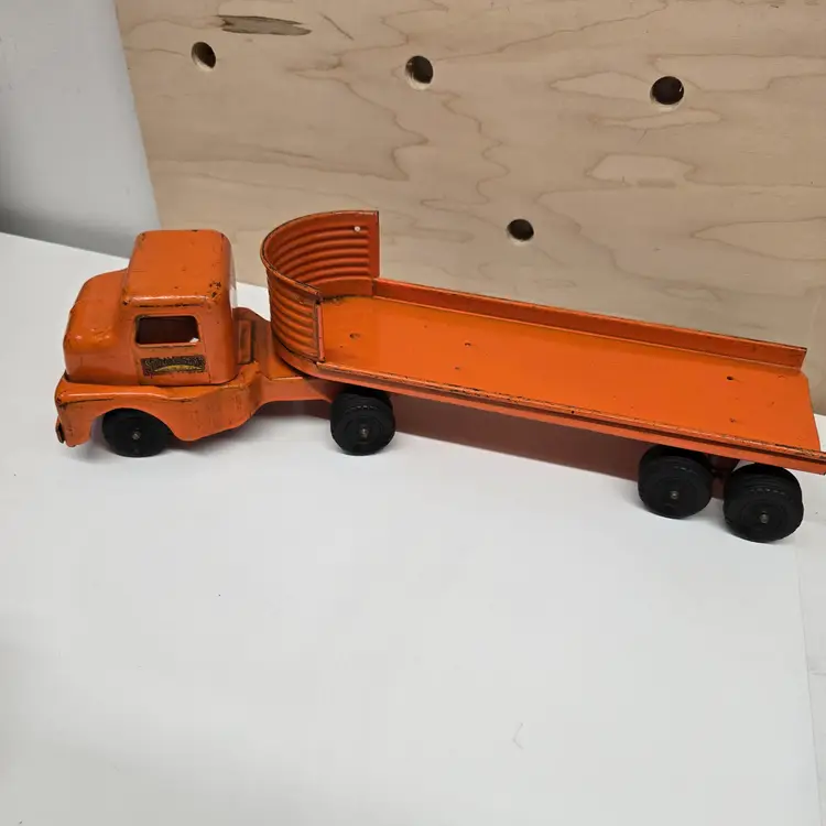 Vintage Structo Pressed Steel Orange Flatbed Truck Man Cave Nursery Decor