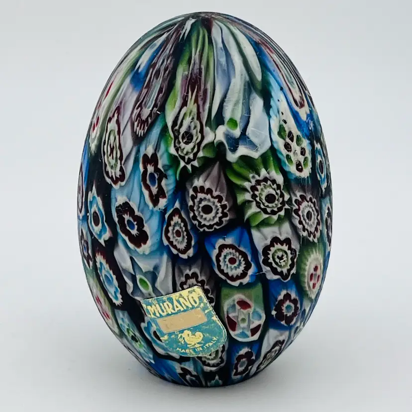 Vintage Murano Matte Millefiori Egg Shaped Paperweight 2.5”