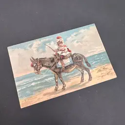 Antique Summer Beach Scene Girl Riding A Donkey Burro Postcard, Marked & Posted 1910
