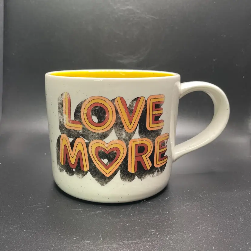 Anthropologie Dazey LA Love More Coffee Mug Cup Retro Valentine’s Day Drinkware Kitchen