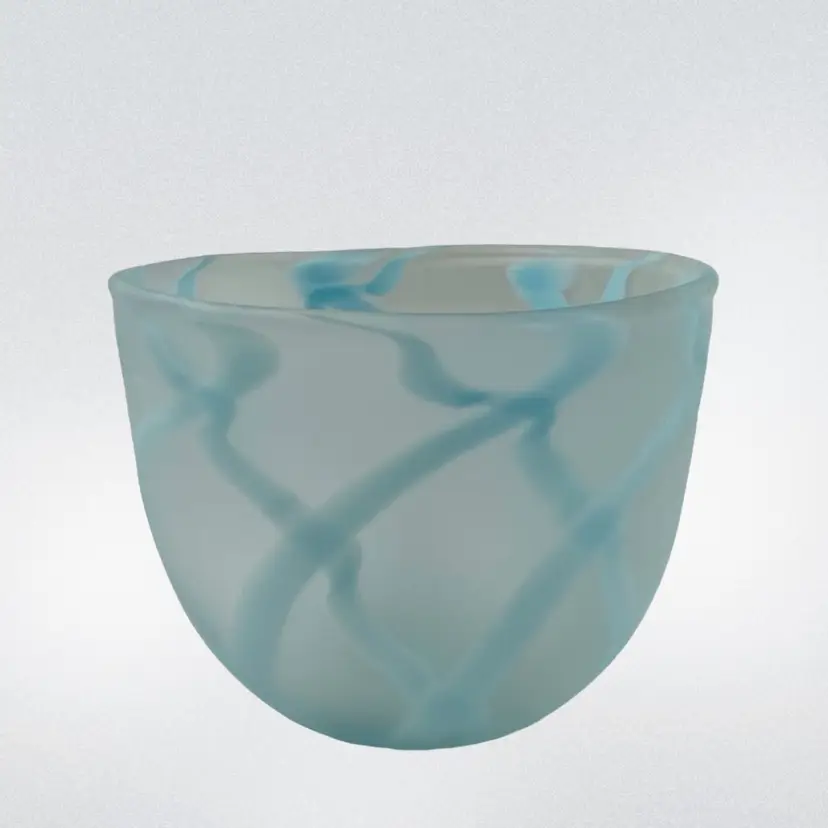 Satin Glass Vase/Bowl With Light Blue Diamond Design Signed By Artist
5” T x 6.25” W